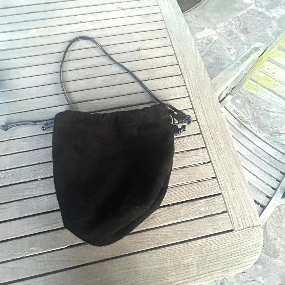 Black Suede Leather Drawstring Italian Made Hobo Bag